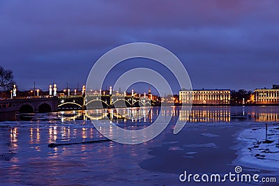 Trinity Bridge over Neva River in the beginning of winter. Saint Petersburg, Russia Stock Photo