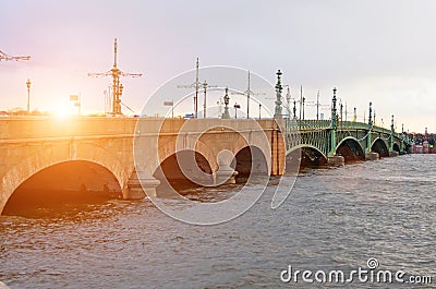 Trinity bridge sunset river neva St. Petersburg Stock Photo