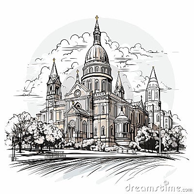 Trinity Church in Boston. Trinity Church in Boston hand-drawn comic illustration. Vector doodle style cartoon illustration Vector Illustration