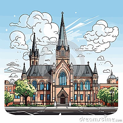 Trinity Church in Boston. Trinity Church in Boston hand-drawn comic illustration. Vector doodle style cartoon illustration Vector Illustration