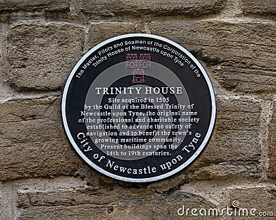 Trinity House Plaque in Newcastle upon Tyne, UK Editorial Stock Photo