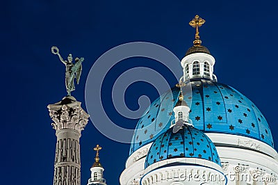 St. Petersburg. Trinity Izmailovsky Cathedral. Column of Glory. Night landscape. Russia Stock Photo