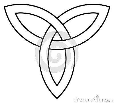 Trinity knot in black contour. Celtic symbol also known as Triquetra. Isolated background. Vector Illustration