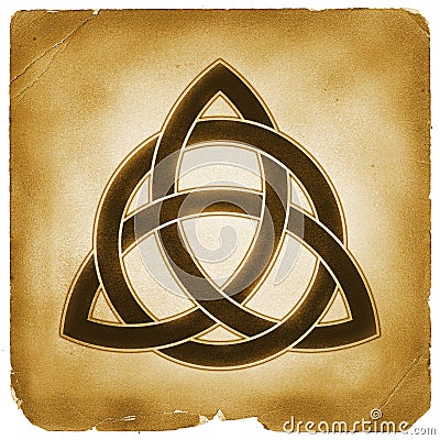 Trinity knot symbol old paper Stock Photo