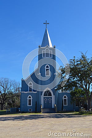 Tall Blue Church With Crosses Stock Photo