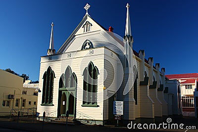 Trinity Methodist Church on Clive Square Gardens, Napier, New Zealand Stock Photo