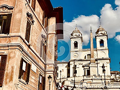 Trinity of Monti church and nearby building in Rome Editorial Stock Photo