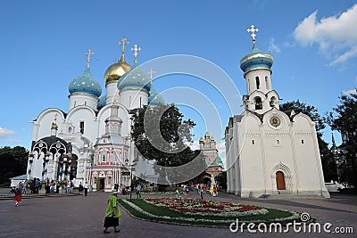 Trinity Sergius Lavra in Russia. Color photo with people. Editorial Stock Photo