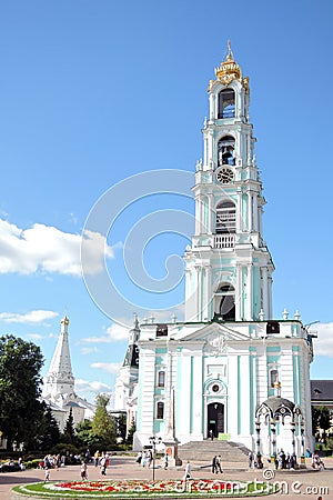 Trinity Sergius Lavra in Russia. Color photo with people. Editorial Stock Photo