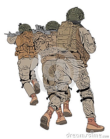 Trio Army ambush Illustration Stock Photo