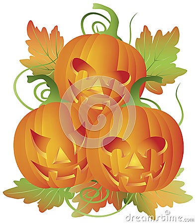 Trio of Carved Halloween Pumpkins Illustration Vector Illustration