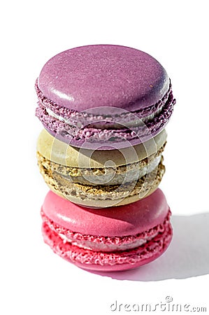 Trio of colorful stacked macarons Stock Photo