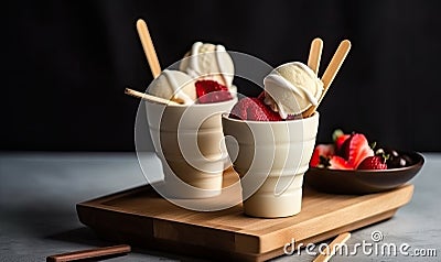 Trio of delicious ice cream flavors in a cone Creating using generative AI tools Stock Photo