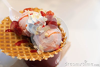 Trio of Ice Cream and Sweet Sundae Stock Photo