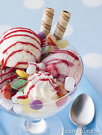 Trio of Ice Cream and Sweet Sundae Stock Photo