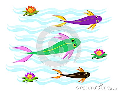 Trio of Koi Fish Vector Illustration