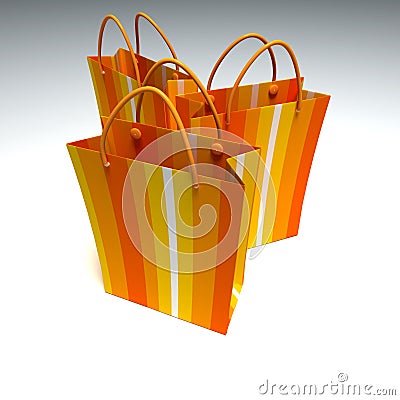 Trio of orange striped shopping bags Stock Photo