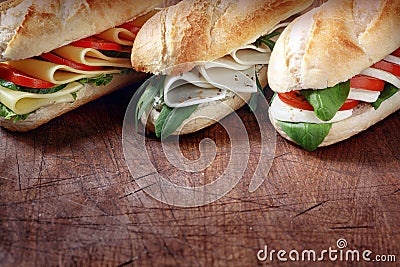 Trio of tasty vegetarian baguettes Stock Photo