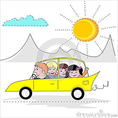 family at car on the trip, design, vector illustration Vector Illustration