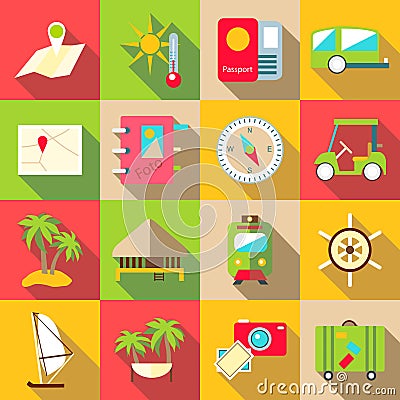 Trip icons set, flat style Vector Illustration