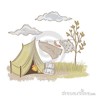 TRIP Rest At Nature Landscape Hand Drawn Vector Illustration Stock Photo