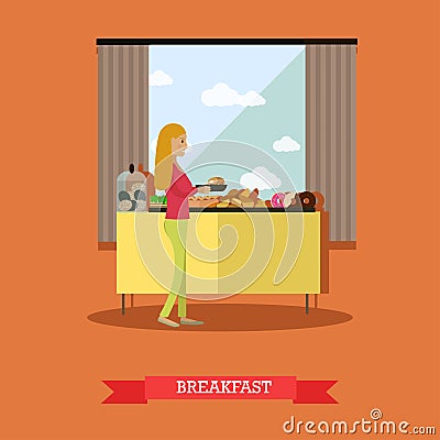 Trip to Egypt, breakfast concept vector flat style design illustration Vector Illustration