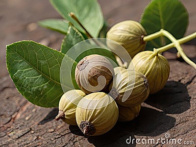 Triphala (Emblica officinalis, Terminalia bellirica, Terminalia chebula) in the garden Stock Photo