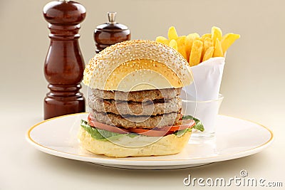 Triple Decker Hamburger Stock Photo