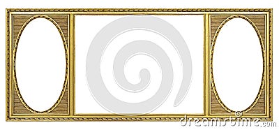 Triple golden frame triptych for paintings, mirrors or photos isolated on white background Stock Photo