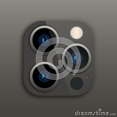 Triple Lens Camera on iphone. Vector illustration Cartoon Illustration