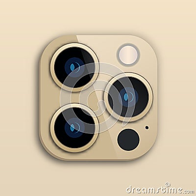 Triple Lens Camera on iphone. Vector illustration Cartoon Illustration