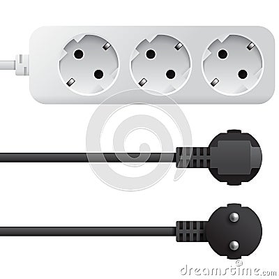 Triple power socket with plug Vector Illustration