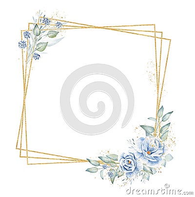 Triple quadrate frame with floral elements hand drawn raster illustration Cartoon Illustration