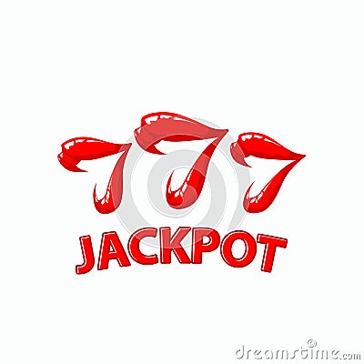 Triple seven jackpot illustration. Women`s lips and 777 winnings in the casino. Vector Illustration