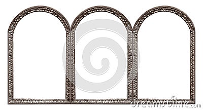 Triple silver frame triptych for paintings, mirrors or photos isolated on white background. Design element with clipping path Stock Photo