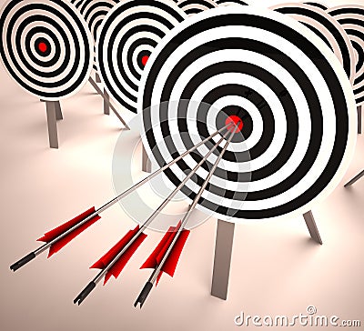 Triple Target Shows Accuracy, Aim And Skill Stock Photo