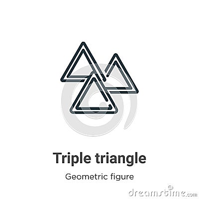 Triple triangle outline vector icon. Thin line black triple triangle icon, flat vector simple element illustration from editable Vector Illustration