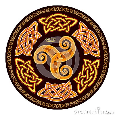 Triple trickle Celtic spiral ornament. Celtic knot pattern. Ancient Irish symbol. Ethnic magic sign. Old triskelion vintage. Print Vector Illustration