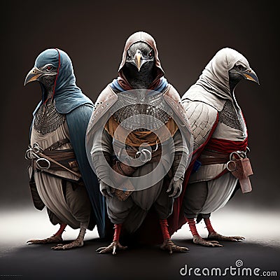Triplet of Assassin Pigeons Stock Photo
