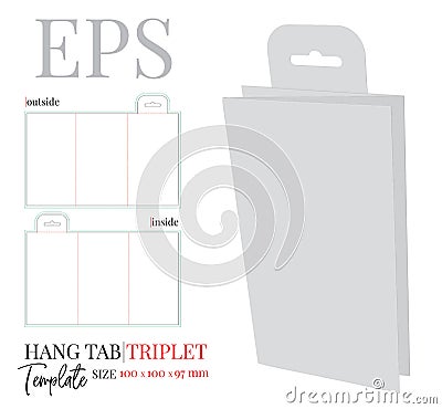 Hang tab triplet, vector. Template with die cut / laser cutting lines. White, clear, blank hang tab triplet mock up isolated Vector Illustration