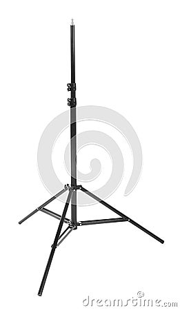 A tripod isolated on the white background. A professional softbox for photo shootings. A new saturated black softbox on a tripod. Stock Photo