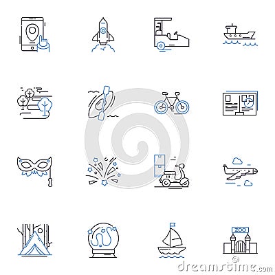 Tripping line icons collection. Exploring, Adventuring, Journeying, Discovering, Roaming, Trekking, Wandering vector and Vector Illustration