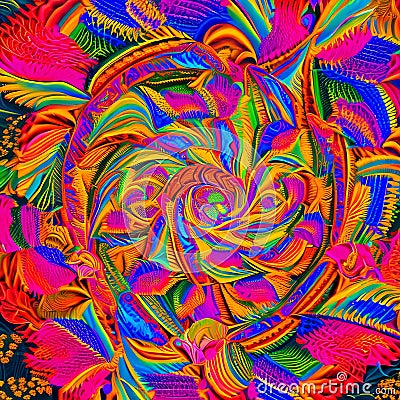 A trippy abstract digital art piece with vibrant colors and hypnotic patterns, reminiscent of a psychedelic experience1, Generat Stock Photo