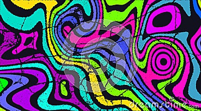 Trippy strip psychedelic pattern. Neon grunge wavy background Cartoon Illustration