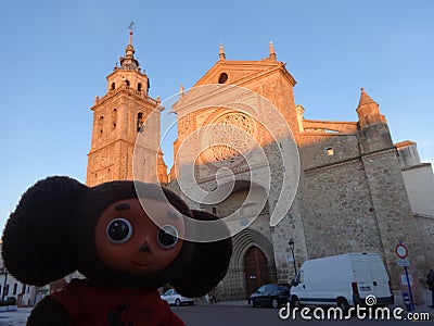 Trips through Spain with Cheburashka Editorial Stock Photo