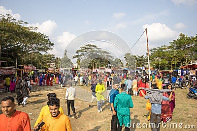 Tripura, India - February 5 2022: Large amount of people are gathered in a Saraswati Puja program at Teliamura Editorial Stock Photo