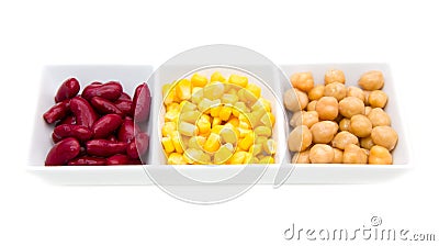 Tris cooked legumes Stock Photo