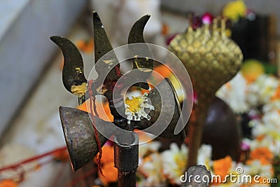 Trishul of shiva,Shiv-ling shivling Hinduism, har har mahadev, Om Namah shivaya Stock Photo