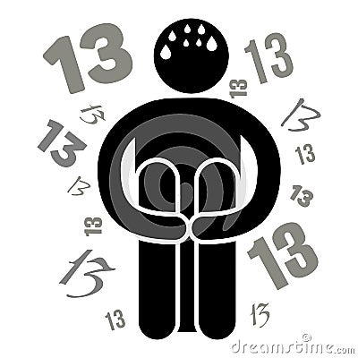Triskaidekaphobia. Phobia Fear of The Number 13. Vector illustration. Isolated. Logo, icon, silhouette Vector Illustration