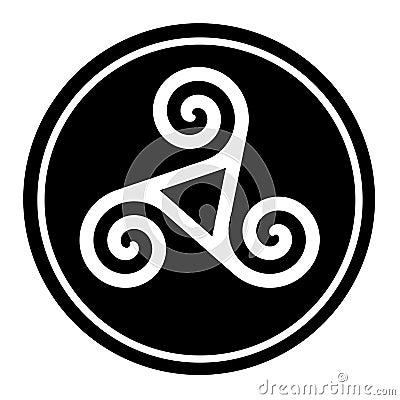 Triskelion symbol icon in a black circle Cartoon Illustration